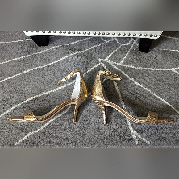 Michael Kors,Gold Snake Embossed Leather Heels with MK ankle emblem - Picture 10 of 16